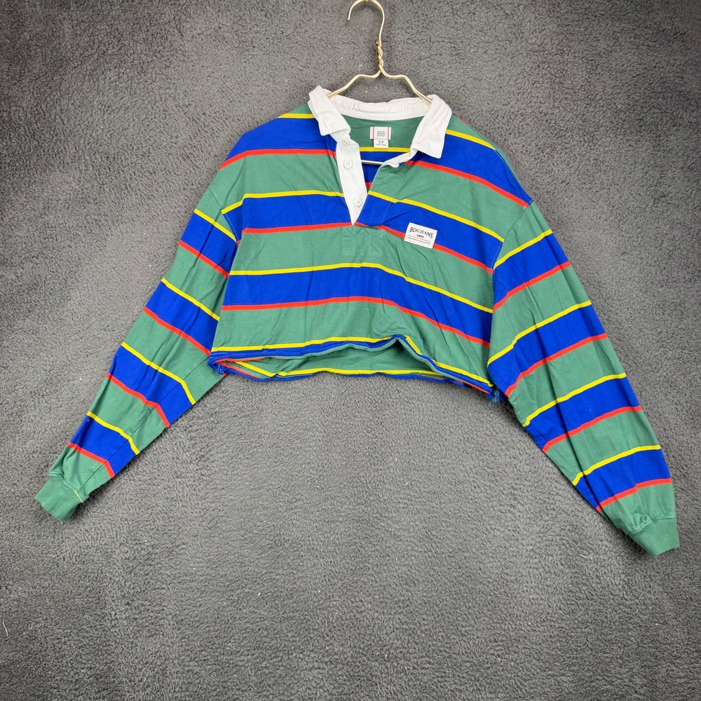 BDG Urban Outfitters Women S Striped Cropped Rugby Shirt Green Blue Red Yellow